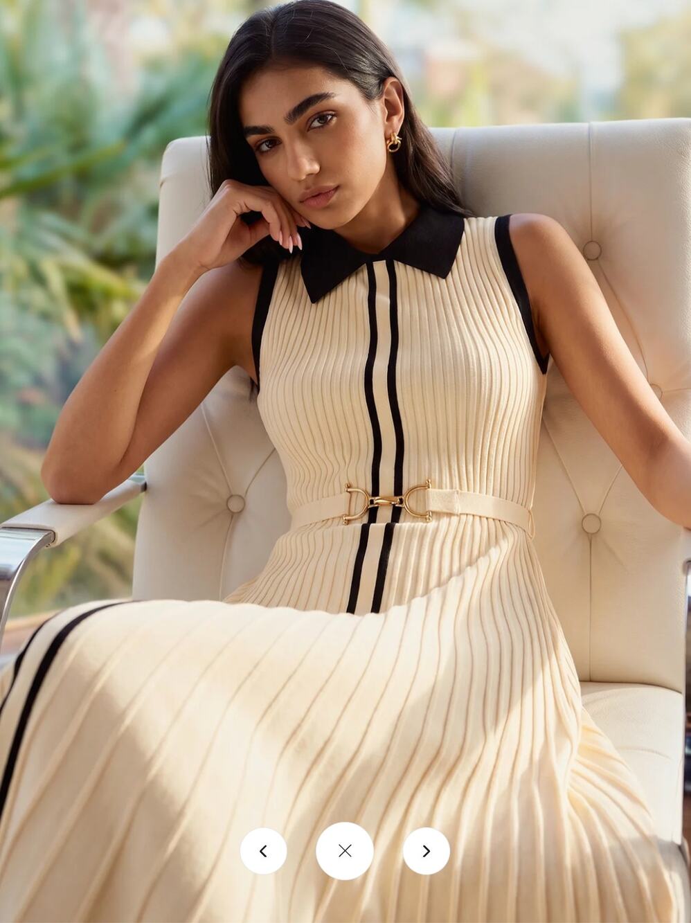 NWT Commense Elegant Contrast Collar Rib Knit Maxi Dress Sz L